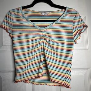 Colorful Rainbow Crop Top V Neck T Shirt Perfect For Pride 🌈